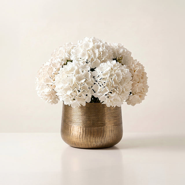 Antique Gold Hammered Aluminum Planter Vase — Dual-Texture Decorative Bowl for Flowers, Table Centerpiece & Home Decor, 2 Sizes