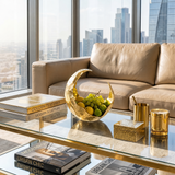 Gold Crescent Moon Decorative Bowl — Hammered Resin Fruit Bowl & Sculptural Centerpiece for Living Room, Console & Coffee Table