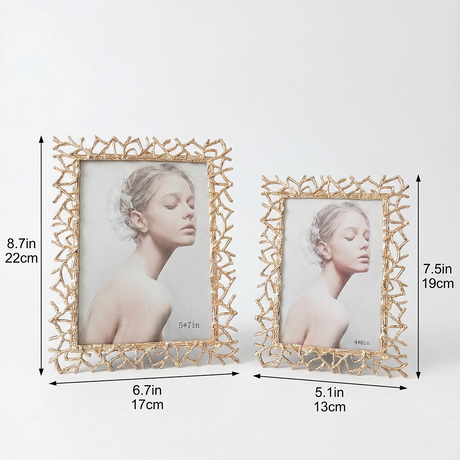 Gold Metal Twig Branch Photo Frame – Champagne Gold Openwork Design