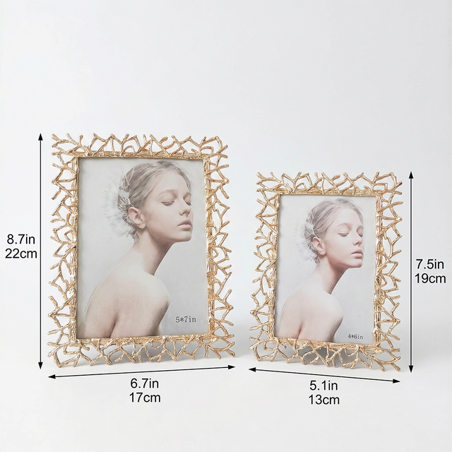 Gold Metal Twig Branch Photo Frame – Champagne Gold Openwork Design