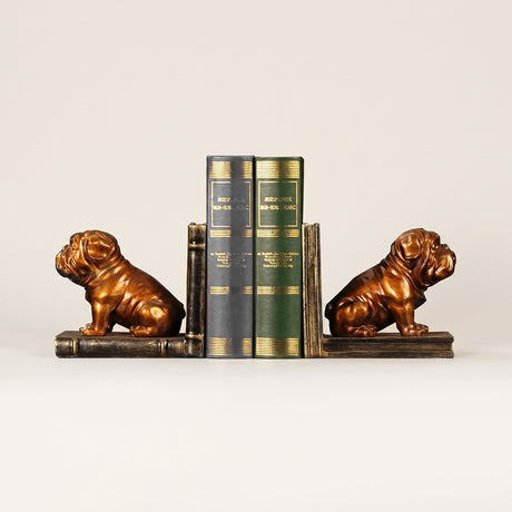 Resin Shar Pei Bookends Set of 2, Antique Bronze Dog Sculpture Book Ends, Vintage Animal Decor for Home Library, Office Shelf & Mantel