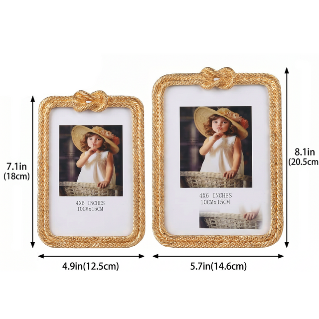 Gold Rope Knot Picture Frame – Decorative Twisted Metal Photo Frame, Antique Gold Finish, Fits 4×6 or 5×7 Photos, Tabletop Display with Easel Back