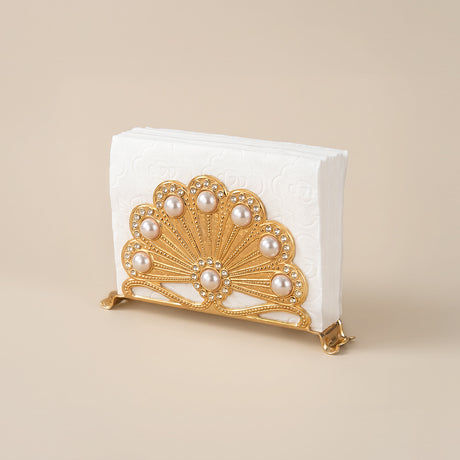 Gold peacock pearl napkin holder