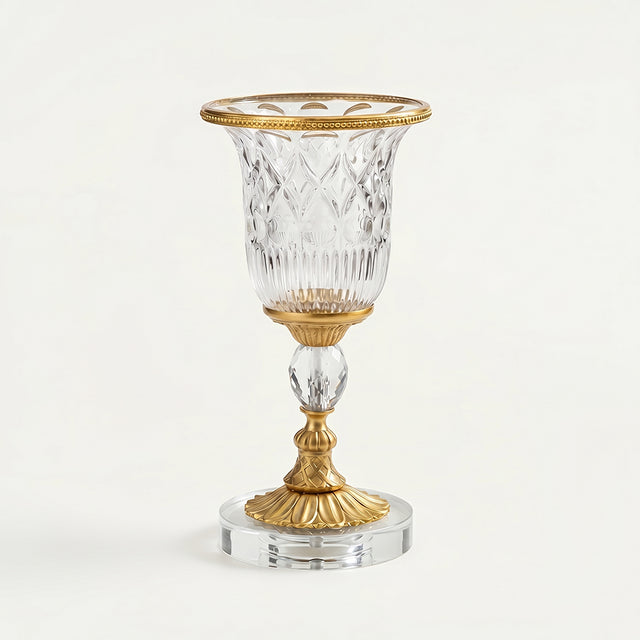 Gold rim cut crystal stem vase
