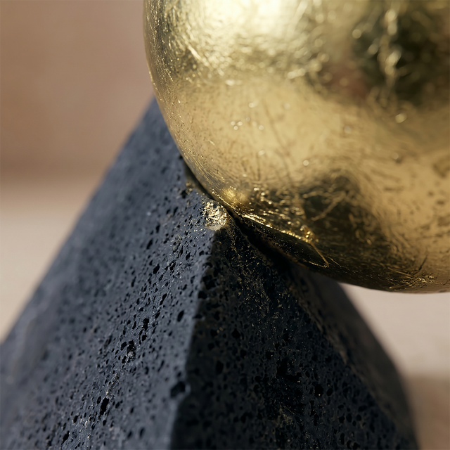 Geometric Balance Sculpture – Modern Resin Tabletop Art Figurine | Gold, Silver & Charcoal Tones, Office & Living Room Décor, Unique Housewarming Gift