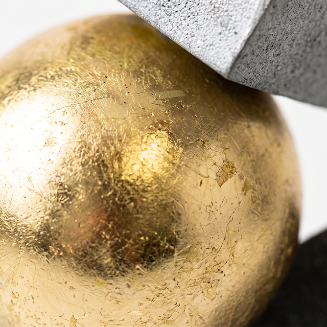 Geometric Balance Sculpture – Modern Resin Tabletop Art Figurine | Gold, Silver & Charcoal Tones, Office & Living Room Décor, Unique Housewarming Gift