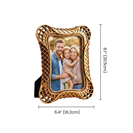Gold Woven Lattice Picture Frame 4x6 — Antique Gold Resin Openwork Tabletop Photo Frame, Ornate Vintage Frame for Desk, Mantel & Shelf