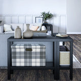 Gray Plaid Foldable PP Storage Bins Washable Organizer Box with Lid In The Black Sofa Table 0905261