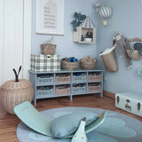 Gray Plaid Foldable PP Storage Bins Washable Organizer Box with Lid On The Blue Shelf 0905261
