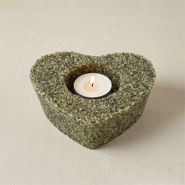 Genuine Gemstone Heart Tealight Holder – Real Red Jasper, Peridot or Tiger's Eye Chips – Romantic Décor for Bedroom, Bathroom & Wedding Centerpiece