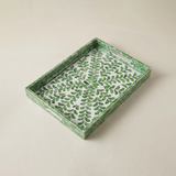 Green leaf print rectangular storage tray