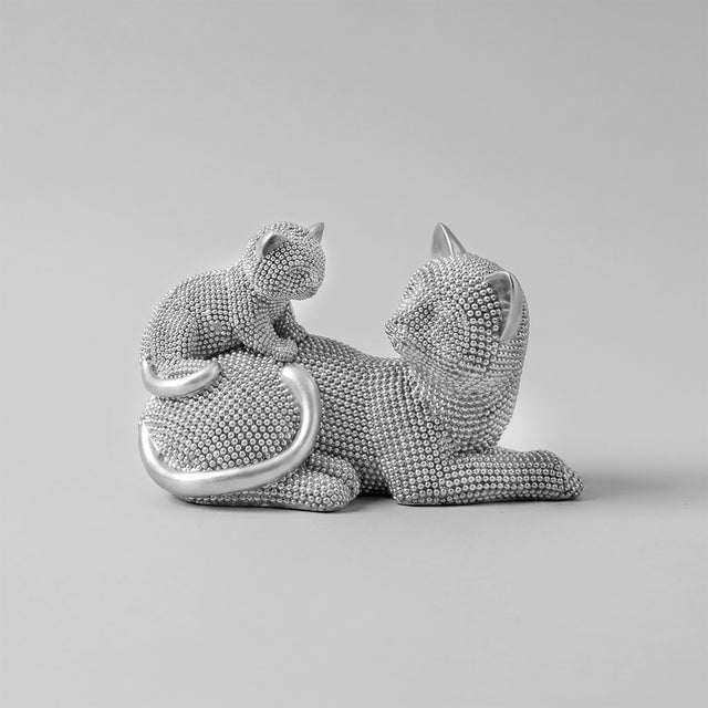 Grey textured mother and kitten cat sculpture