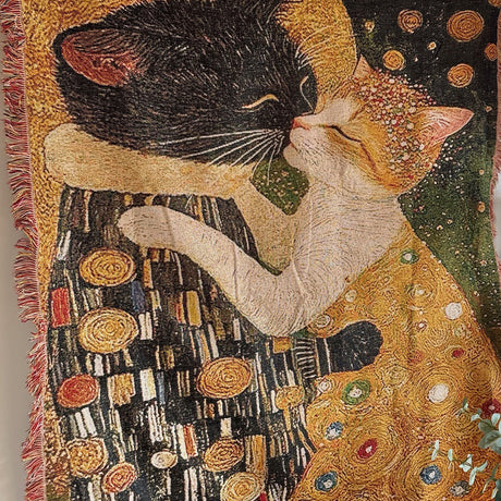 Gustav Klimt Style The Cat Kiss Decorative Tapestry with Fringe Details 1 090936