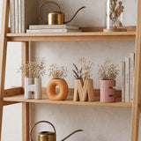 Set of 4 Ceramic HOME Letter Vase Set, Ribbed Textured Decorative Vases for Flowers and Plants, Boho Tabletop Decor for Shelf, Mantel, and Living Room