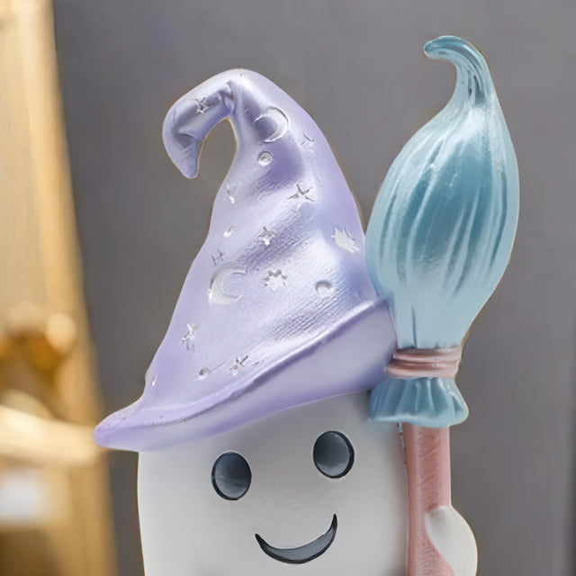 Halloween Resin Ghost with Broom Decorative Ornament Details 2 081204