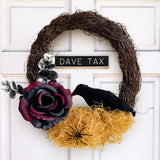 Halloween Rose Branches Crow Door Hanging Wreath Details 2 080824
