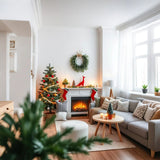 Hand Made Christmas Olive Branch Faux Wreath Above The Fireplace 081342