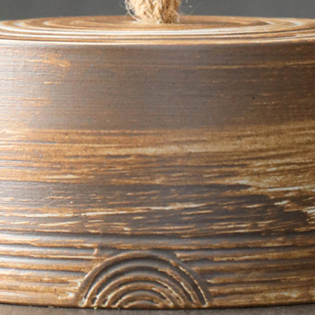 Handmade Stoneware Tea Caddy Storage Canister with Lid and Rope Handle Detail 
