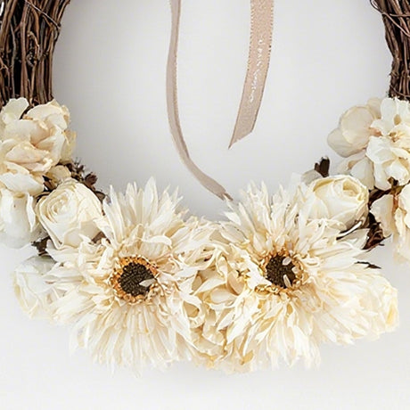 Handmade Vine Woven Flower Faux Wreath Detail