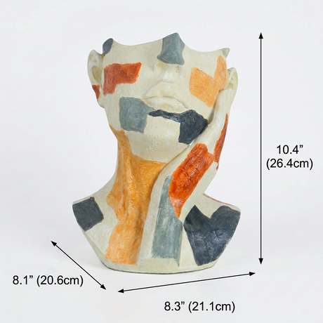 Abstract Face Vase – Resin Human Bust Sculpture & Flower Vase, Boho Home Décor for Shelf, Mantle & Dining Table | Unique Art Lover Gift, 10.4" Tall