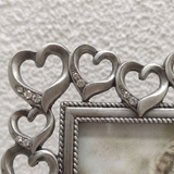 Heart Picture Frame, Silver Metal Photo Frame with Crystal Accents – Openwork Tabletop Decor