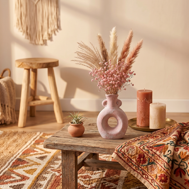Hollow ear vase in boho living corner