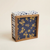 Japandi Wood Fabric Navy Gold Napkin Holder