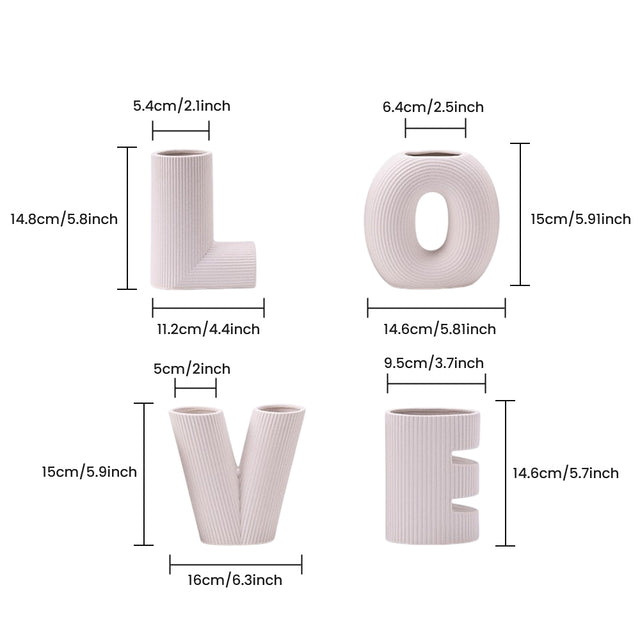 LOVE vases dimensions size chart