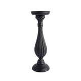 Large Black Fluted Wooden Candle Holder