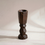 Large Faceted Wood Pillar Candle Holder