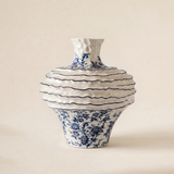 Blue and White Floral Ceramic Vase, Hand-Painted Textured Wabi-Sabi Decor for Dining Table, Console, Entryway