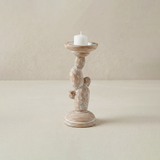 Handcrafted Wood Cactus Candle Holder - Whitewashed Rustic Boho Candlestick for Table, Shelf & Mantel
