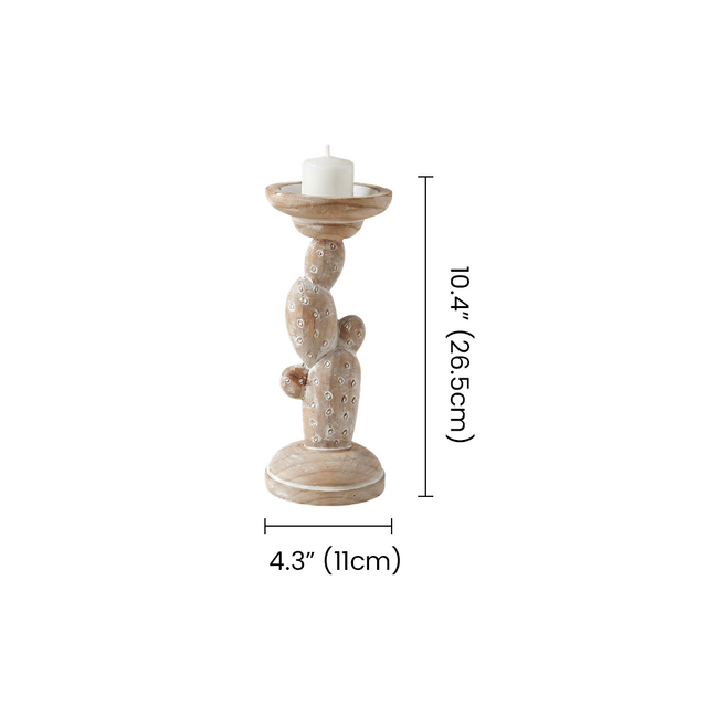 Handcrafted Wood Cactus Candle Holder - Whitewashed Rustic Boho Candlestick for Table, Shelf & Mantel