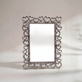 Heart Picture Frame, Silver Metal Photo Frame with Crystal Accents – Openwork Tabletop Decor