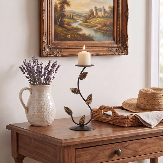 Leaf Vine Candlestick On Vintage Cabinet