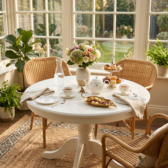 Leaf butterfly platter on bright round dining table