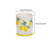 Embossed Lemon Ceramic Utensil Crock — White Kitchen Tool Holder with Raised Fruit Relief, 5.4" Opening / 6.3" Tall, Easy-Clean Glaze, Countertop Organizer for Spatulas, Spoons & Cooking Tools