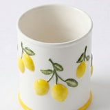 Embossed Lemon Ceramic Utensil Crock — White Kitchen Tool Holder with Raised Fruit Relief, 5.4" Opening / 6.3" Tall, Easy-Clean Glaze, Countertop Organizer for Spatulas, Spoons & Cooking Tools