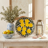 Hand-Painted Ceramic Decorative Plate — Large 14.8" Terracotta Charger with Lemon & Leaf Pattern, Glazed Wall Décor or Serving Platter