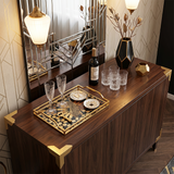 Leopard tray on wood side cabinet