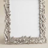 Silver Lily of the Valley Metal Picture Frame – 4"×6" Zinc Alloy Botanical Relief Frame with Glass, Easel Stand for Desk, Shelf or Dresser
