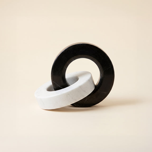 Geometric Marble Sculpture — Circle & Square Interlock Décor Object