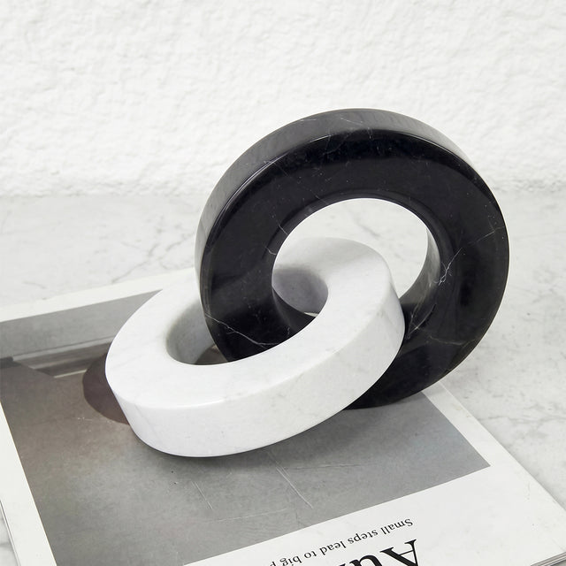 Geometric Marble Sculpture — Circle & Square Interlock Décor Object