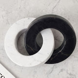 Geometric Marble Sculpture — Circle & Square Interlock Décor Object