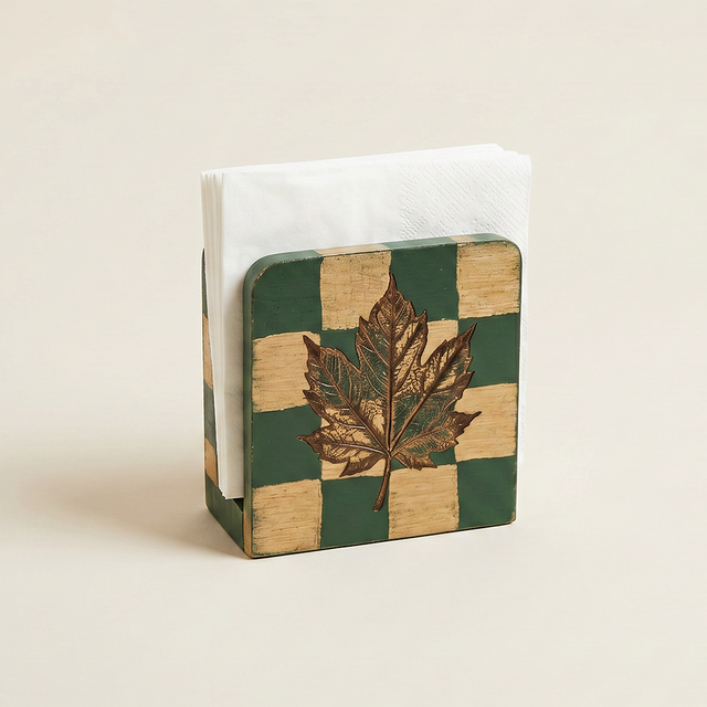 Maple leaf checkered wood napkin holder