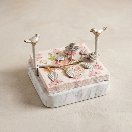 Marble Base Rose Bird Metal Napkin Holder