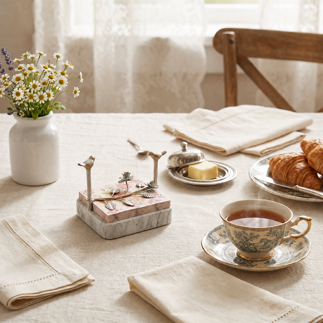 Marble Rose Napkin Holder With Chamomile Tea