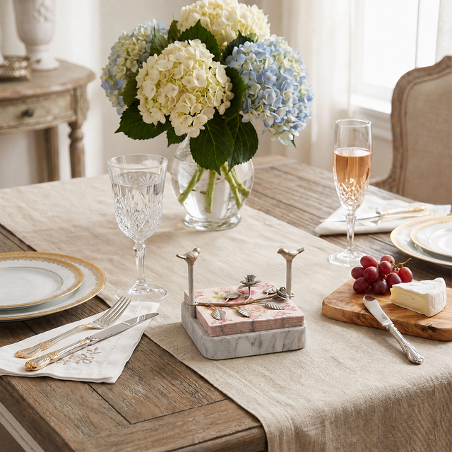 Marble Rose Napkin Holder With Hydrangea