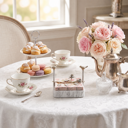Marble Rose Napkin Holder With Macarons