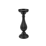 Medium Black Fluted Wooden Candle Holder